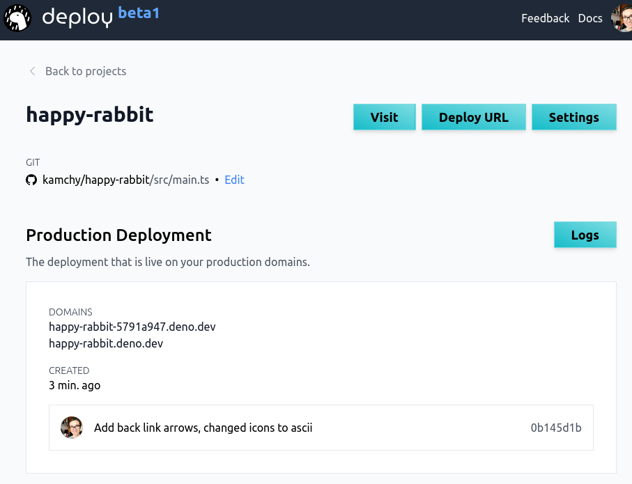 Deno deploy - widok aplikacji webowej /deno-deploy.png