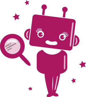 Picture of iconic robot girl with magnifying glass